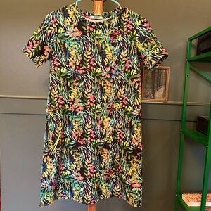 Zara Tropical Floral A-Line Dress Short Sleeve, Size S